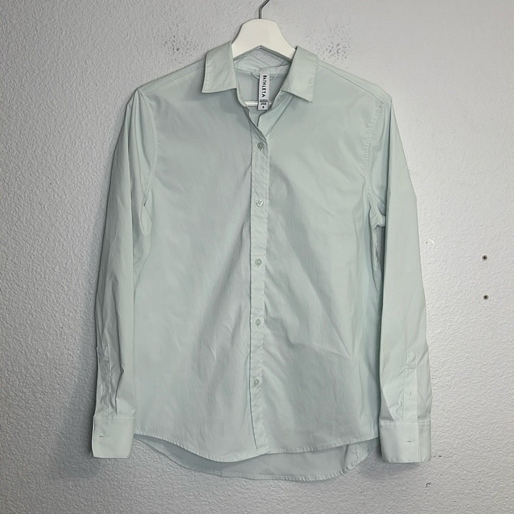 Athleta Womens Size Small Mint Green Long Sleeve Button Down Top Workwear Office